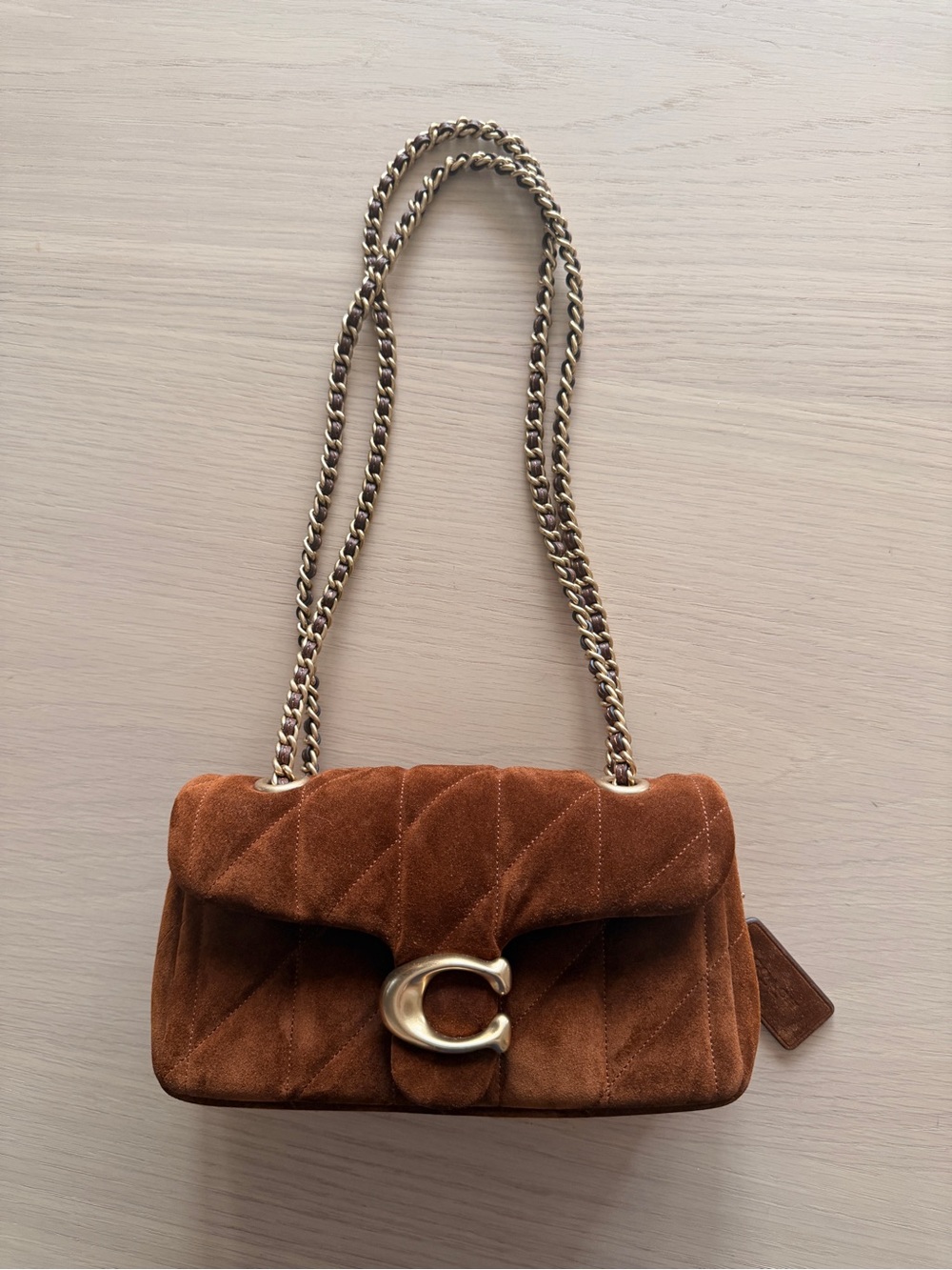 Coach Quilted Tabby 20 Shoulder Crossbody Bag in Warm Brown Suede